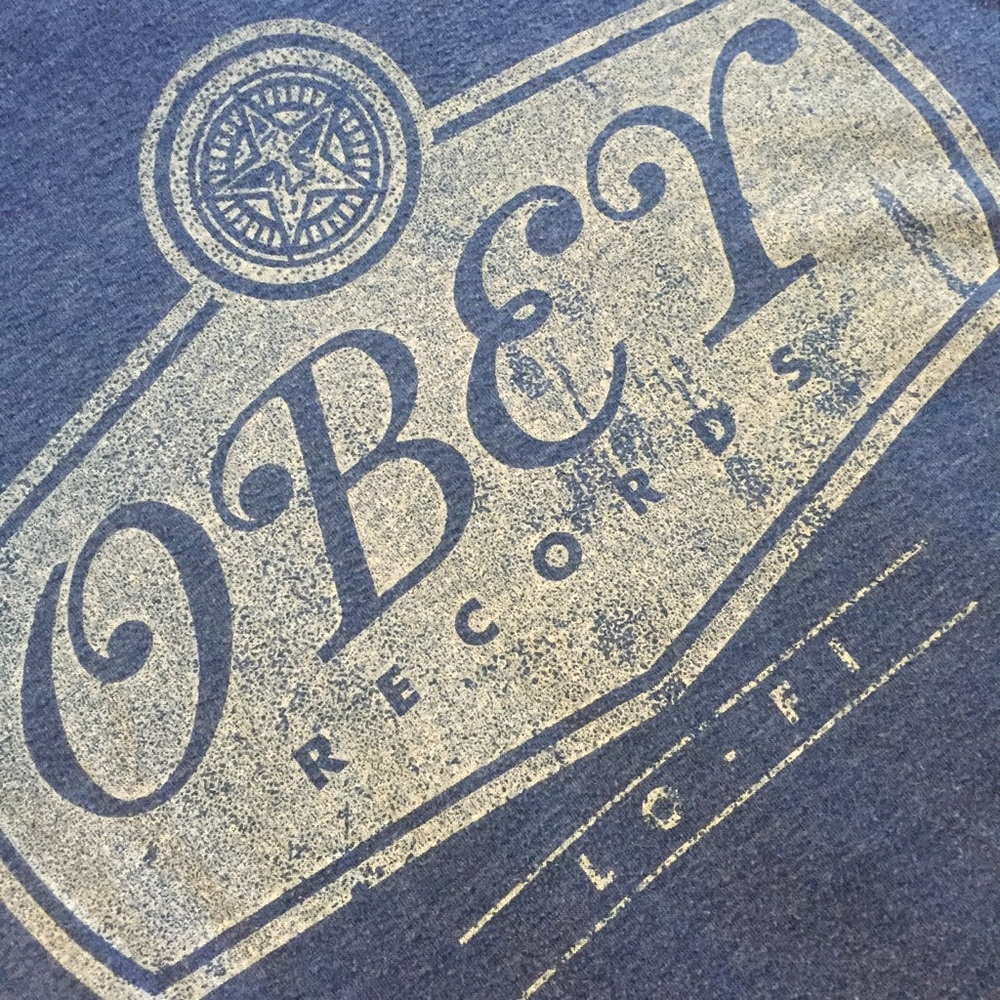 ♦️ B2G1 Men's Blue Obey Records Distressed Tee Heather